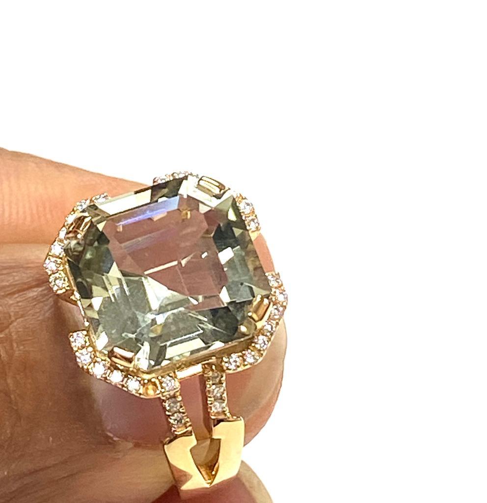 Goshwara Emerald Square Cut Prasiolite And Diamond Ring For Sale 1