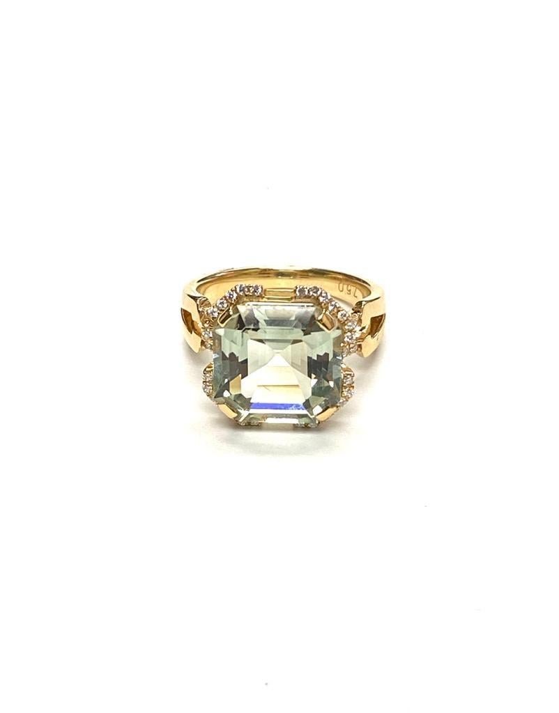 Goshwara Emerald Square Cut Prasiolite And Diamond Ring For Sale 3
