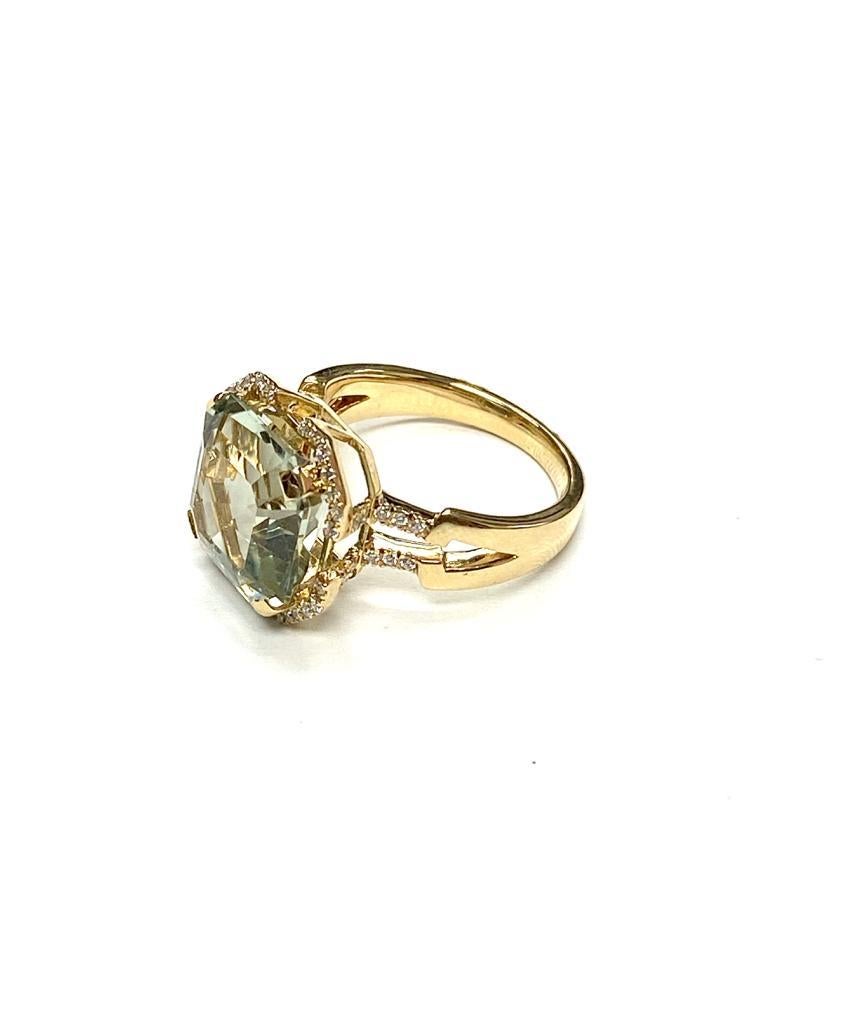 Contemporary Goshwara Emerald Square Cut Prasiolite And Diamond Ring For Sale