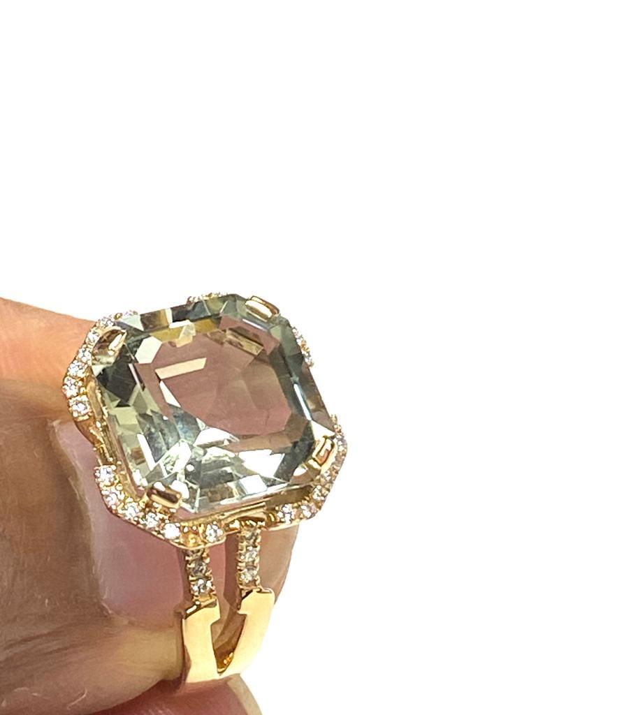 Emerald Cut Goshwara Emerald Square Cut Prasiolite And Diamond Ring For Sale