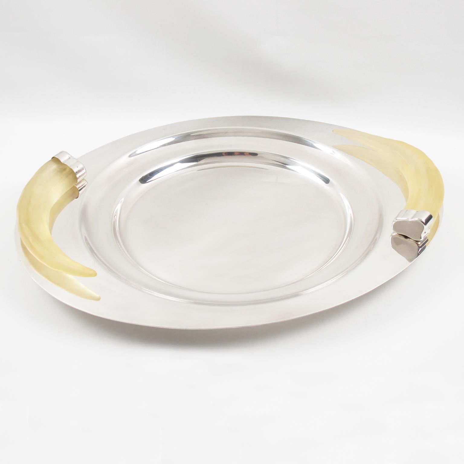 Plato de plata Prata Wolff Bandeja Centro de mesa con asas de cuerno de lucita Moderno en venta