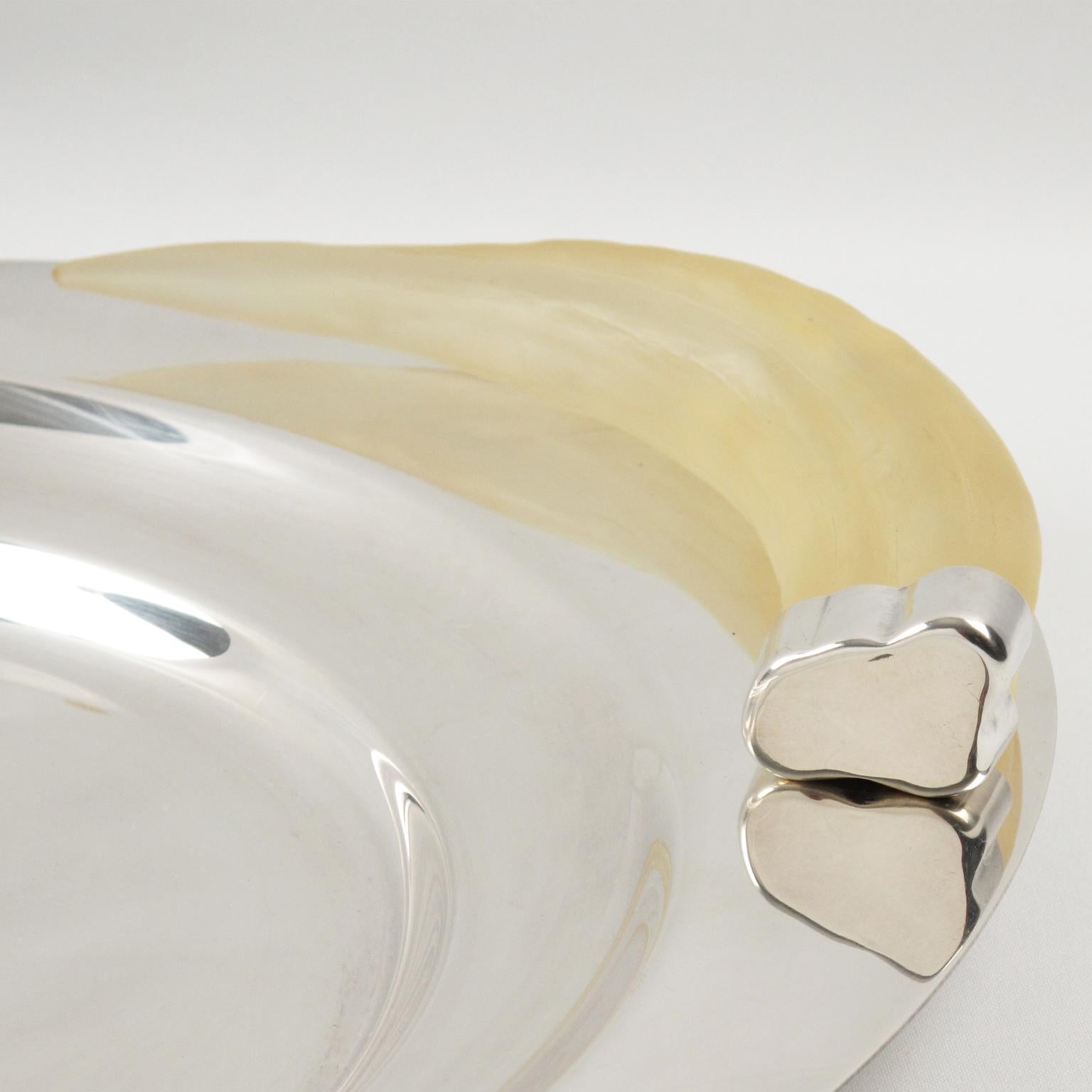 Plato de plata Prata Wolff Bandeja Centro de mesa con asas de cuerno de lucita Metal en venta