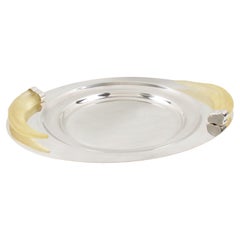 Prata Wolff Silver Plate Platter Tray Centerpiece with Lucite Horn Handles