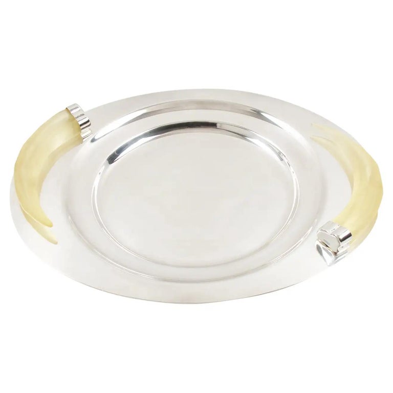Prata Wolff Silver Plate Platter Tray with Lucite Horn Handles For Sale 2