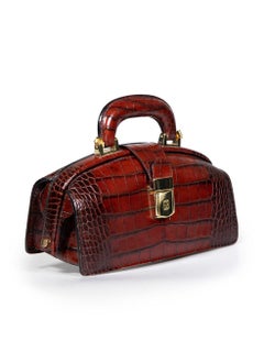 Pratesi Brown Croc Embossed Leather Top-Handle Bag