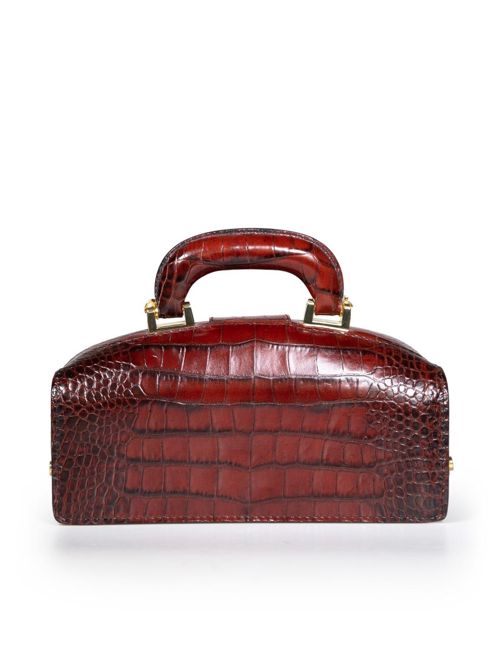 Pratesi Brown Croc Embossed Leather Top-Handle Bag In Good Condition In London, GB