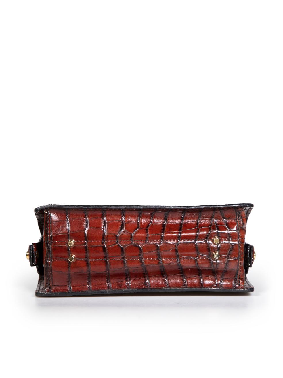 Women's Pratesi Brown Croc Embossed Leather Top-Handle Bag