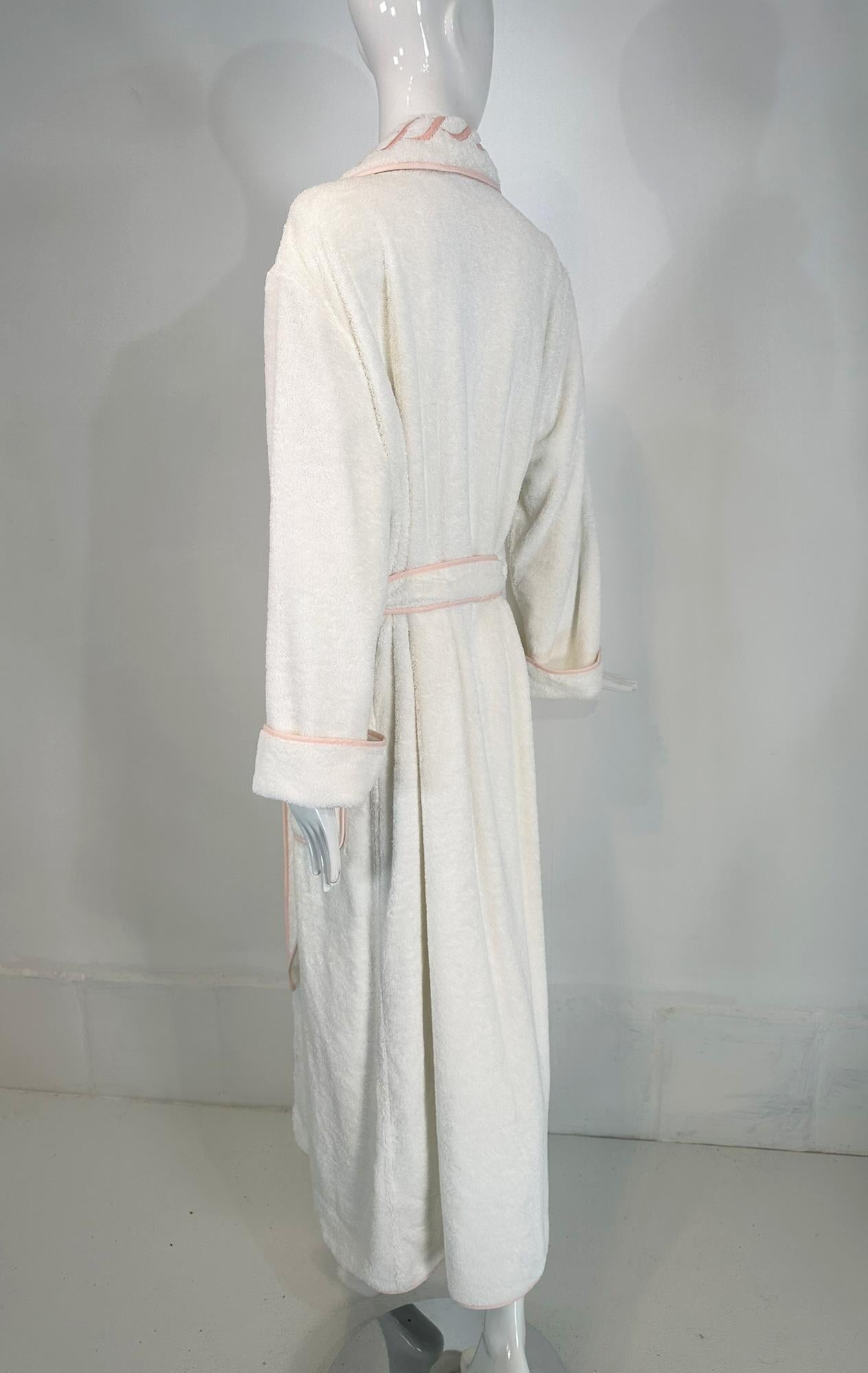 PRATESI Treccia White Soft Thick 100% Cotton Terry Robe Peach Pink Embroidery S For Sale 6