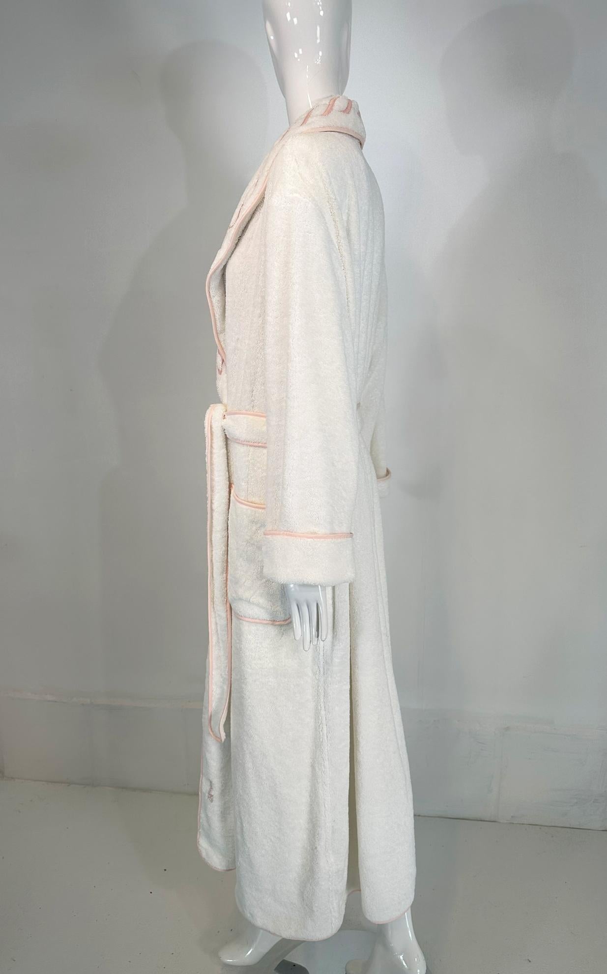 PRATESI Treccia White Soft Thick 100% Cotton Terry Robe Peach Pink Embroidery S For Sale 7