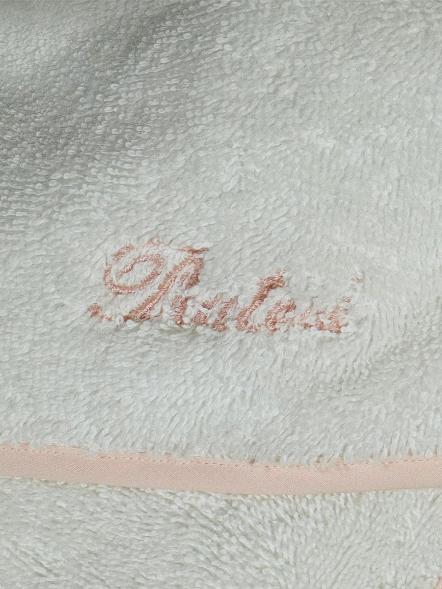 PRATESI Treccia White Soft Thick 100% Cotton Terry Robe Peach Pink Embroidery S For Sale 11