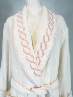 PRATESI Treccia White Soft Thick 100% Cotton Terry Robe Peach Pink Embroidery S