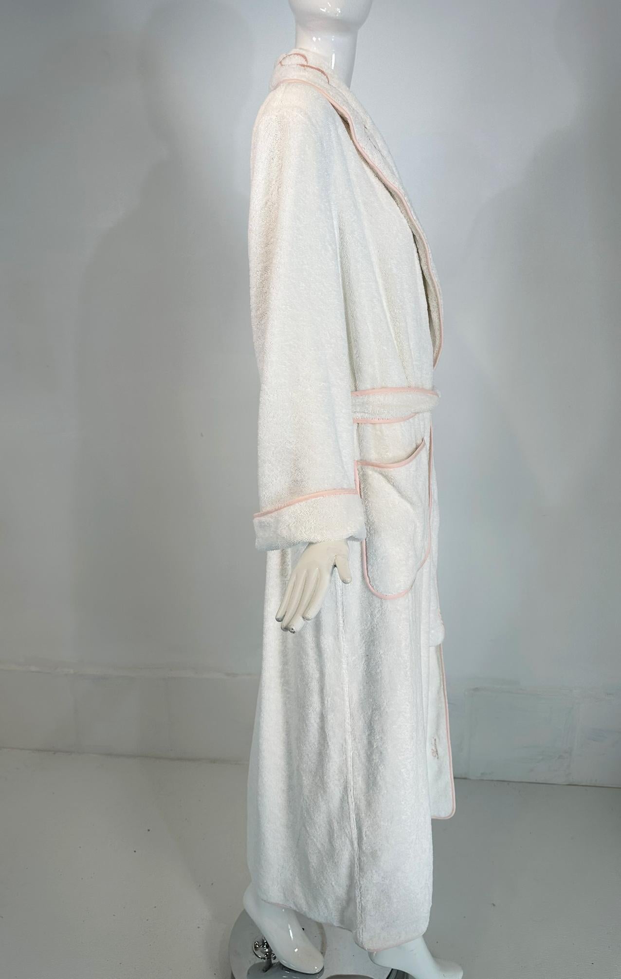 PRATESI Treccia White Soft Thick 100% Cotton Terry Robe Peach Pink Embroidery S For Sale 2