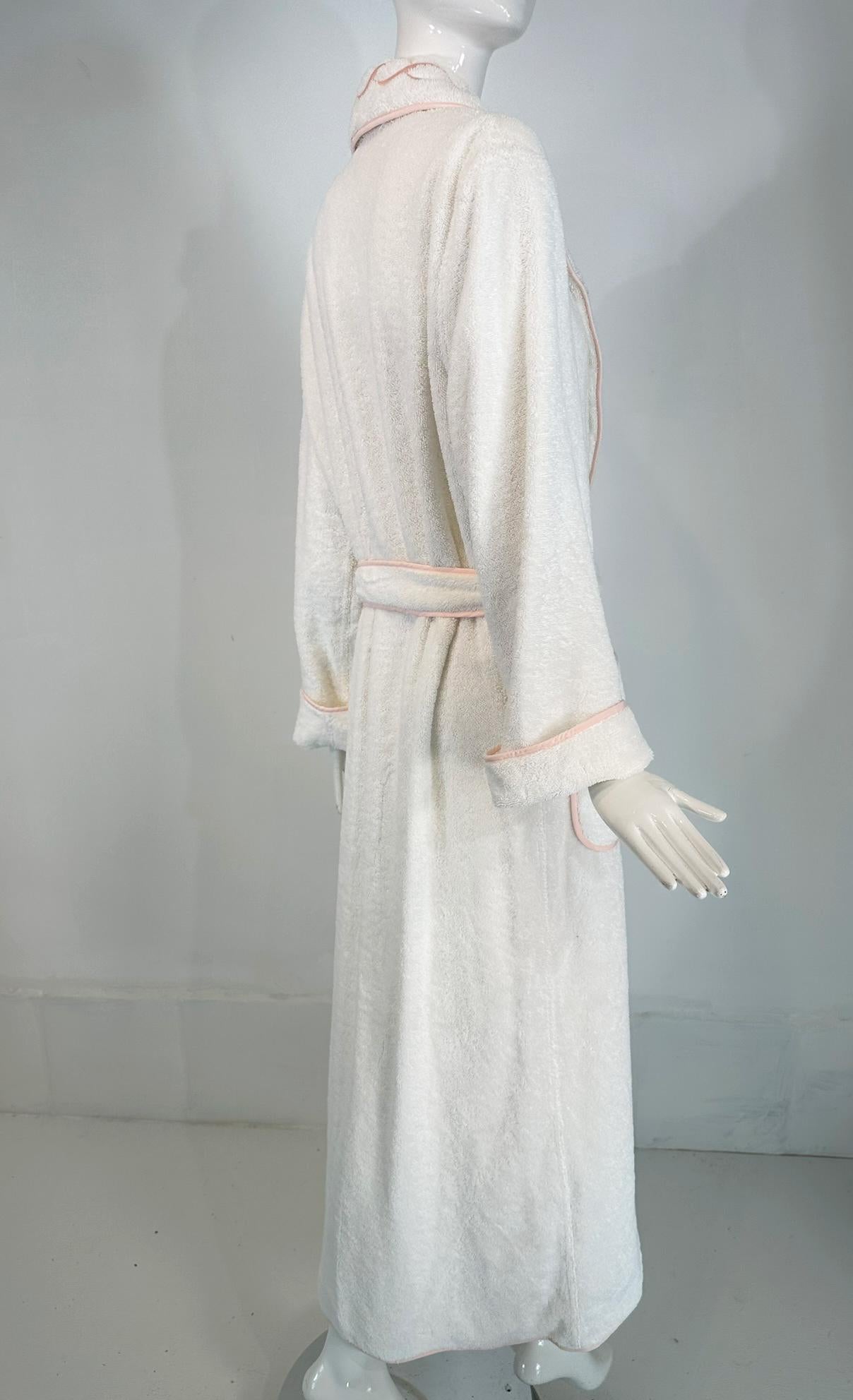 PRATESI Treccia White Soft Thick 100% Cotton Terry Robe Peach Pink Embroidery S For Sale 3