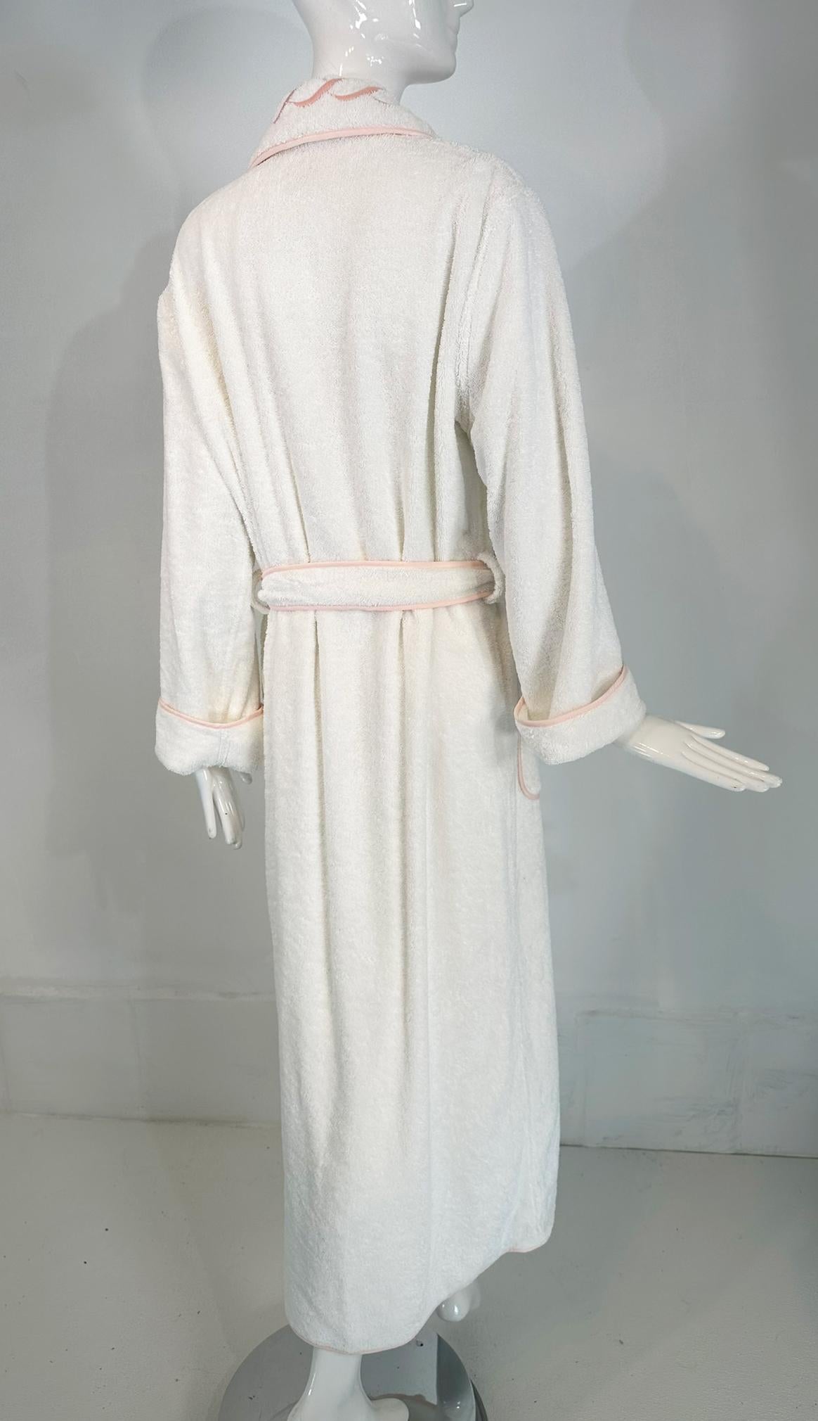 PRATESI Treccia White Soft Thick 100% Cotton Terry Robe Peach Pink Embroidery S For Sale 4