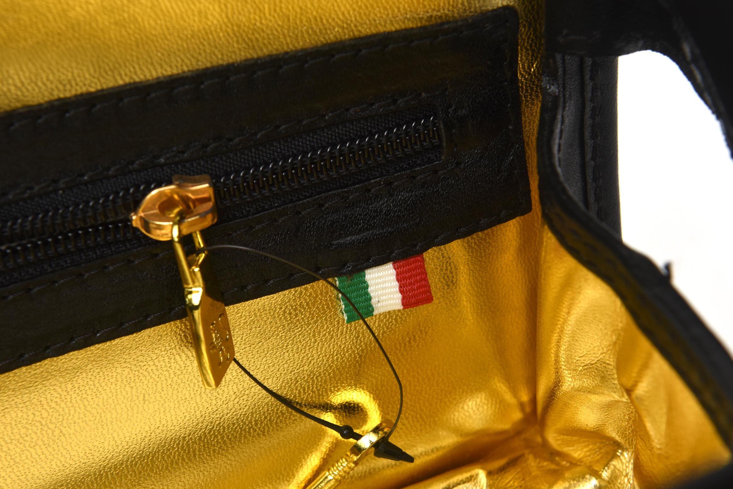 Pratesi Zebra Pony Hair & Black Leather Handbag with Gold Plate Italian Vintage 3
