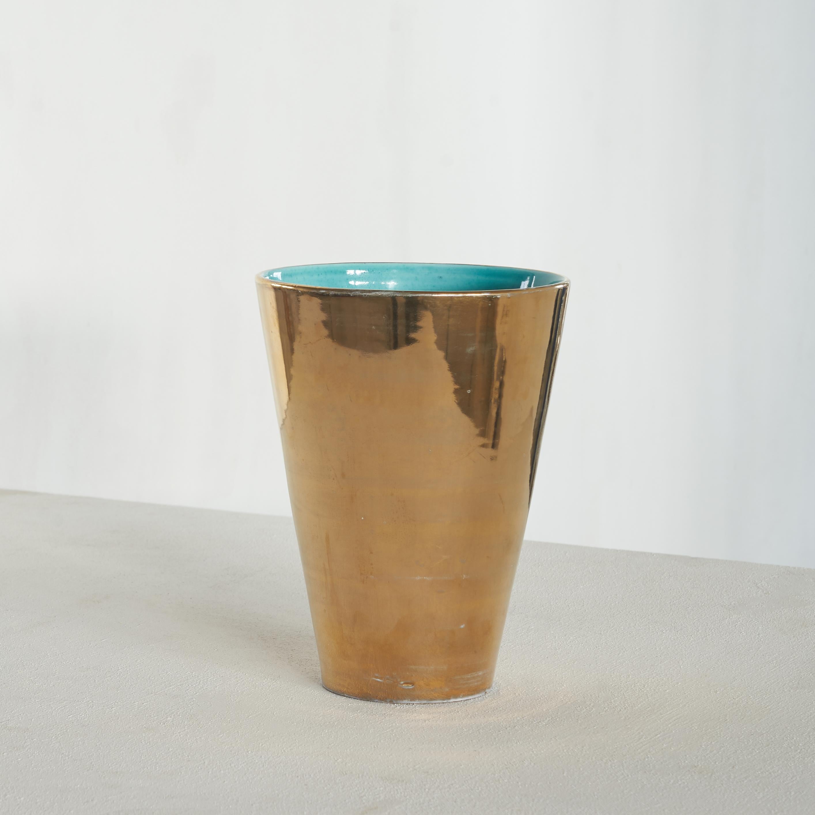 Mid-Century Modern Pratica di Mare, Maria Monrey Borghese del Vivaro Gold and Azure Ceramic Vase