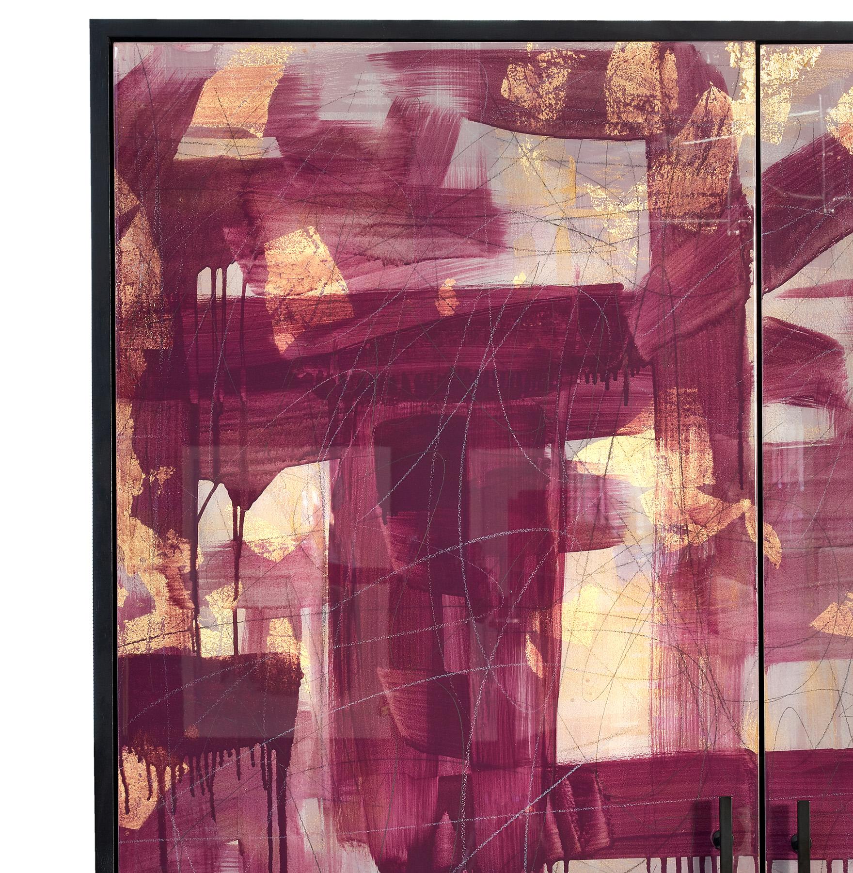 Modern Pratt Armoire by Morgan Clayhall, mix media artwork on doors For Sale