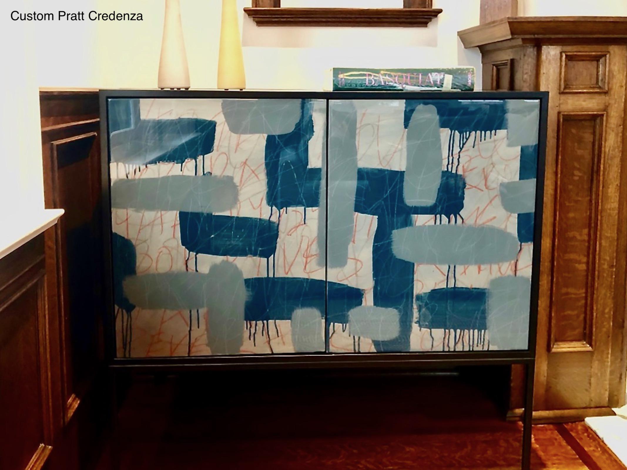 Pratt Credenza, hand painted artwork, mix media In New Condition For Sale In Toronto, CA
