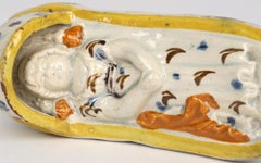 Prattware English Pottery Cradle with a Sleeping Child