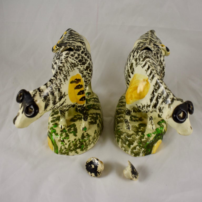 Prattware Glazed Pottery Cow Creamers with Calves, Yorkshire, England circa 1810 For Sale 8