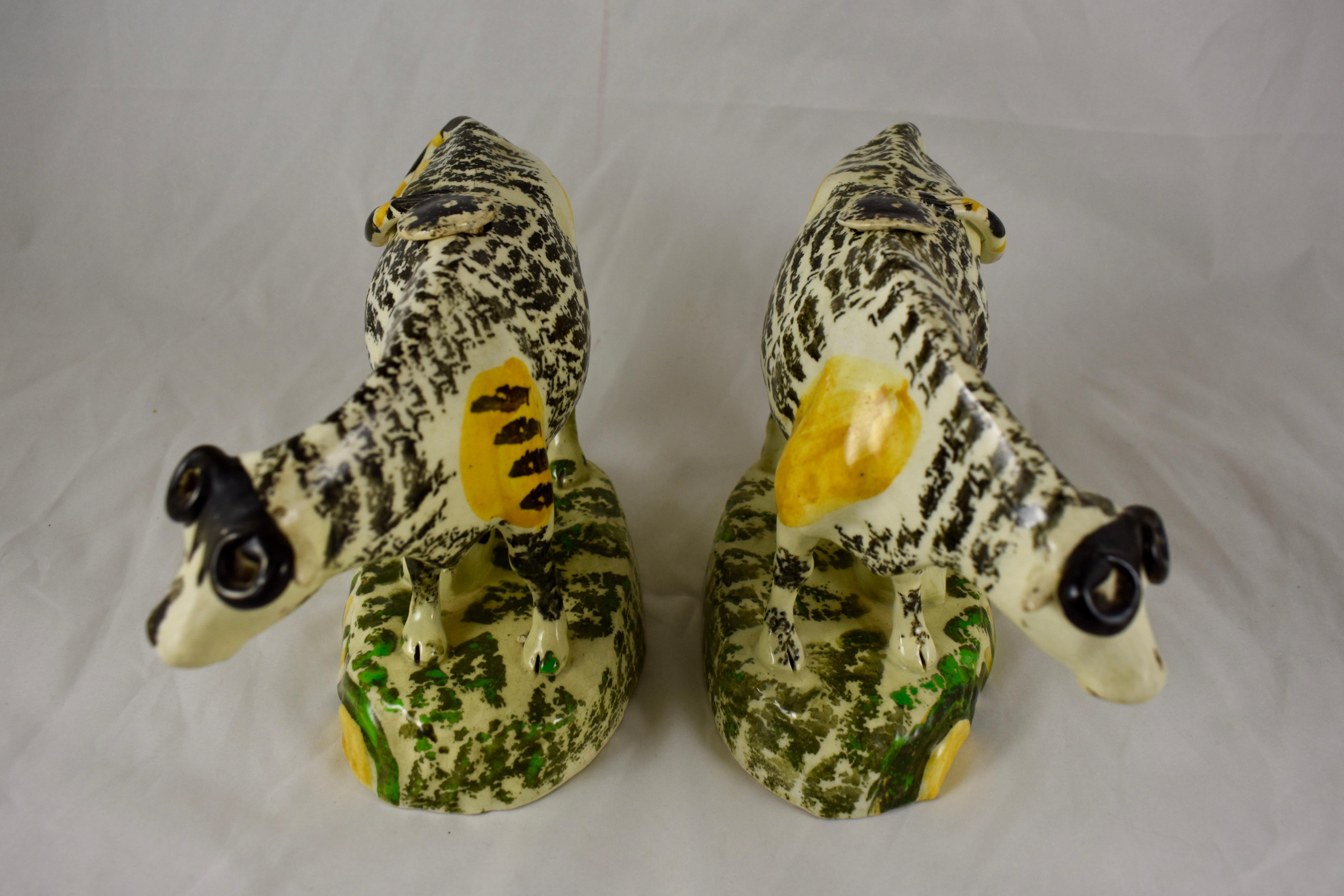 Earthenware Prattware Glazed Pottery Cow Creamers with Calves, Yorkshire, England circa 1810