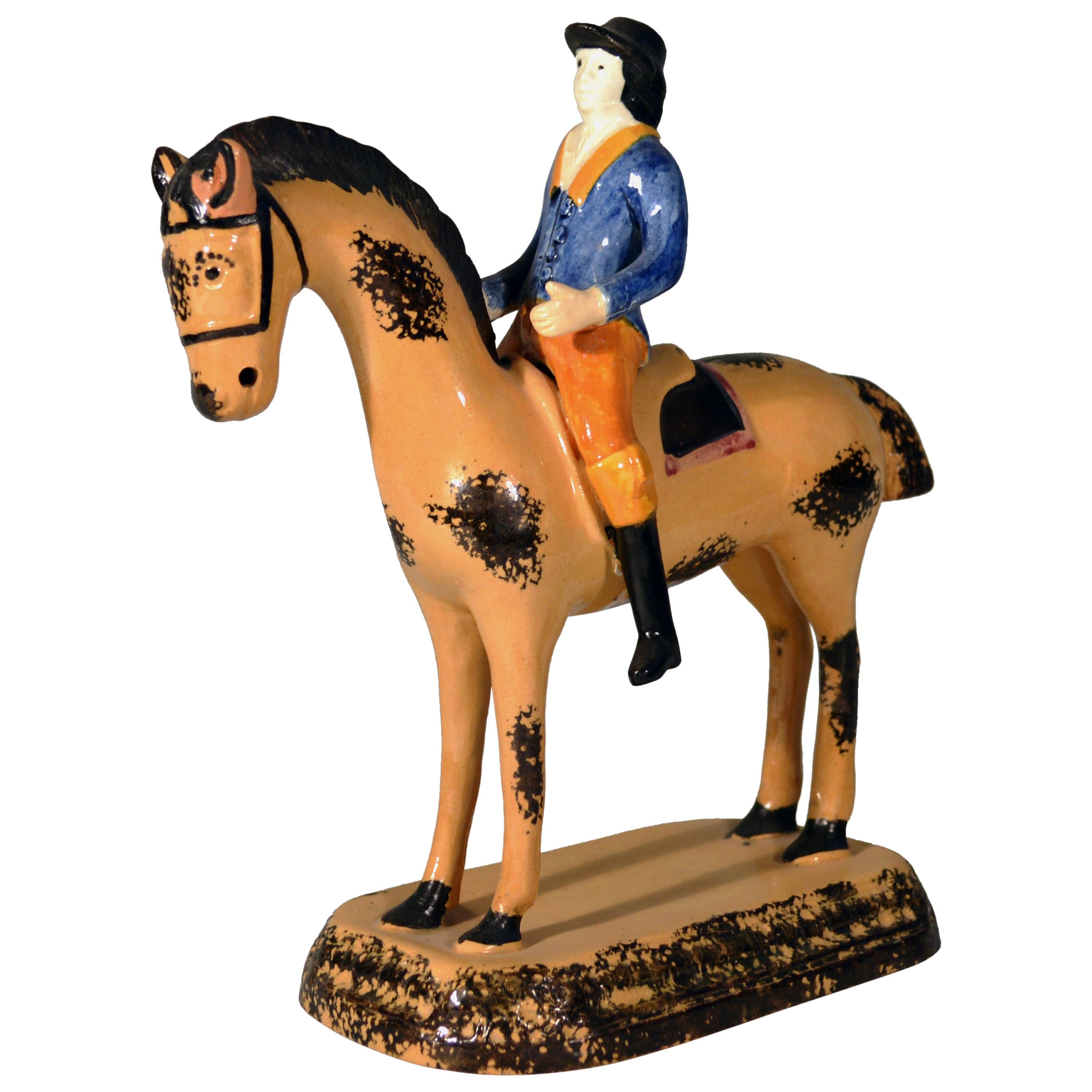Prattware Pearlware Large Figure of Horse & Rider, Yorkshire,  circa 1800-1825