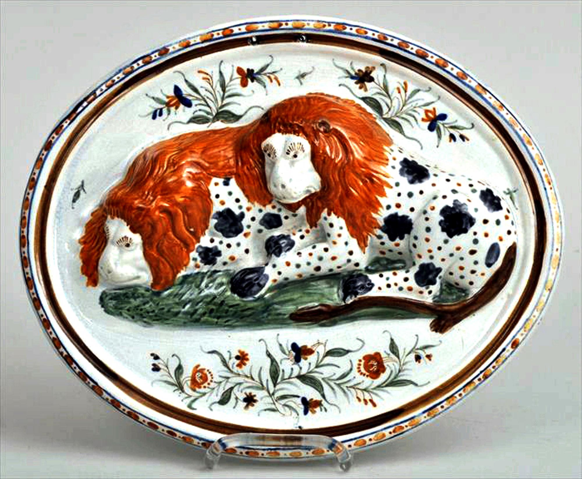 English Regency Prattware Pearlware Pottery Plaque of Lions For Sale