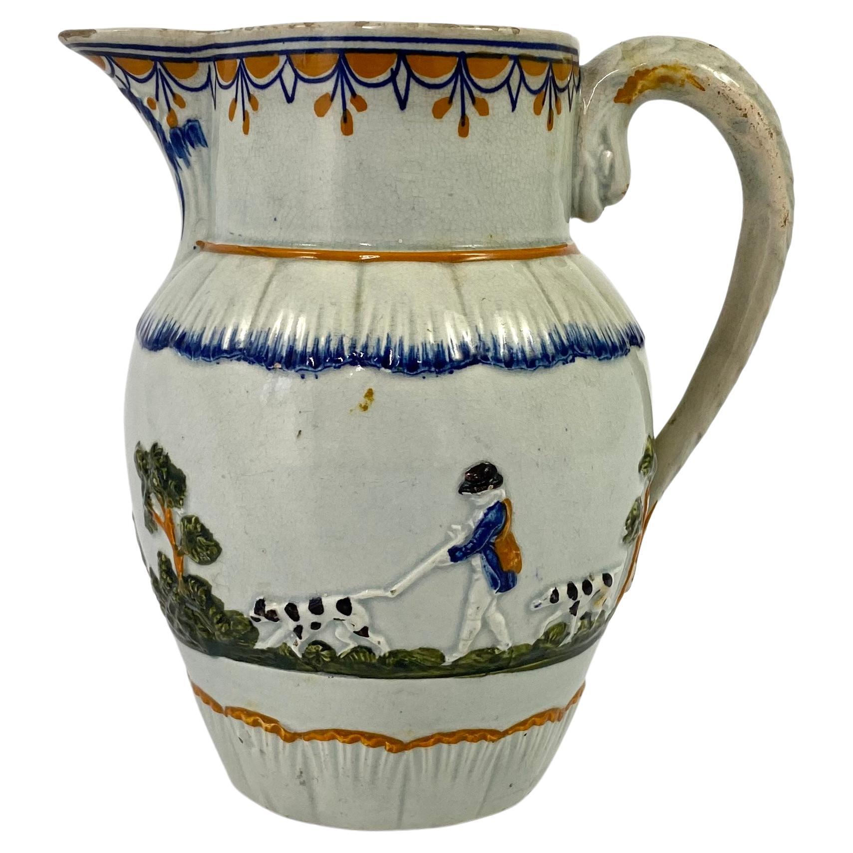 Prattware Pottery Hunting Jug, C. 1810