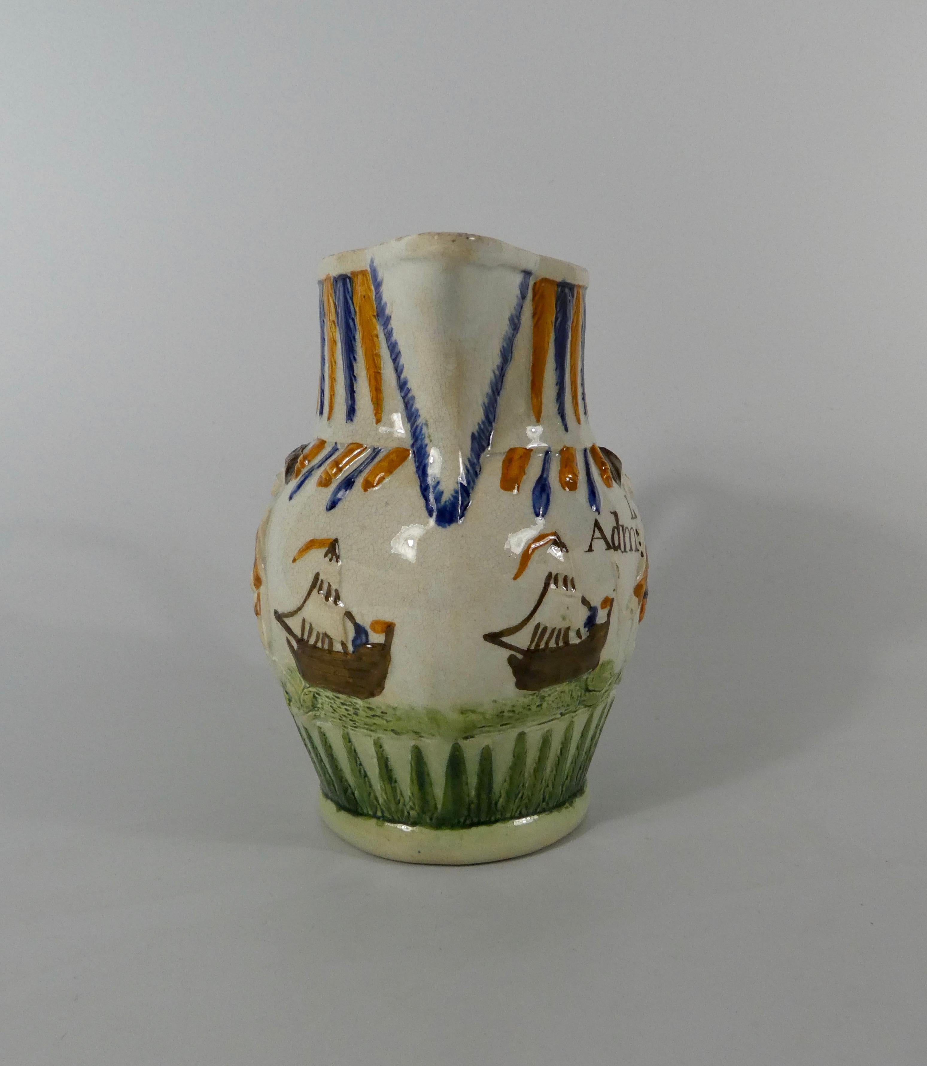 English Prattware Pottery Jug ‘Admiral Duncan’, circa 1798