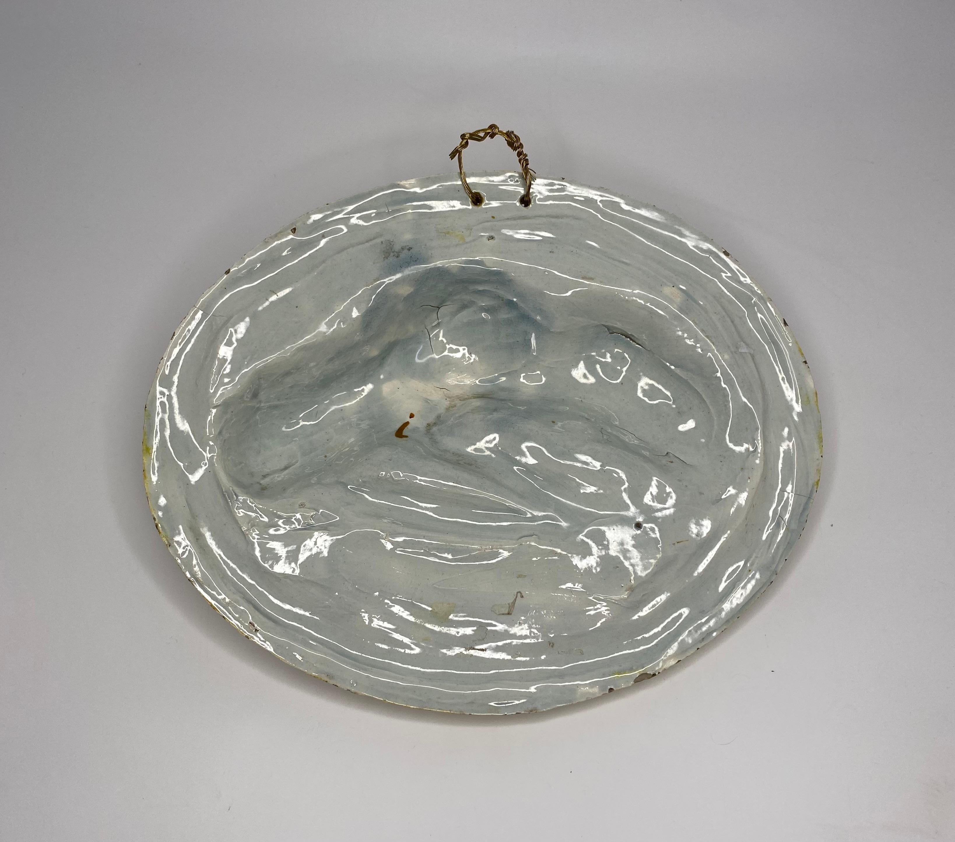 Fired Prattware pottery ‘Lions’ plaque, Staffordshire, c. 1810. For Sale
