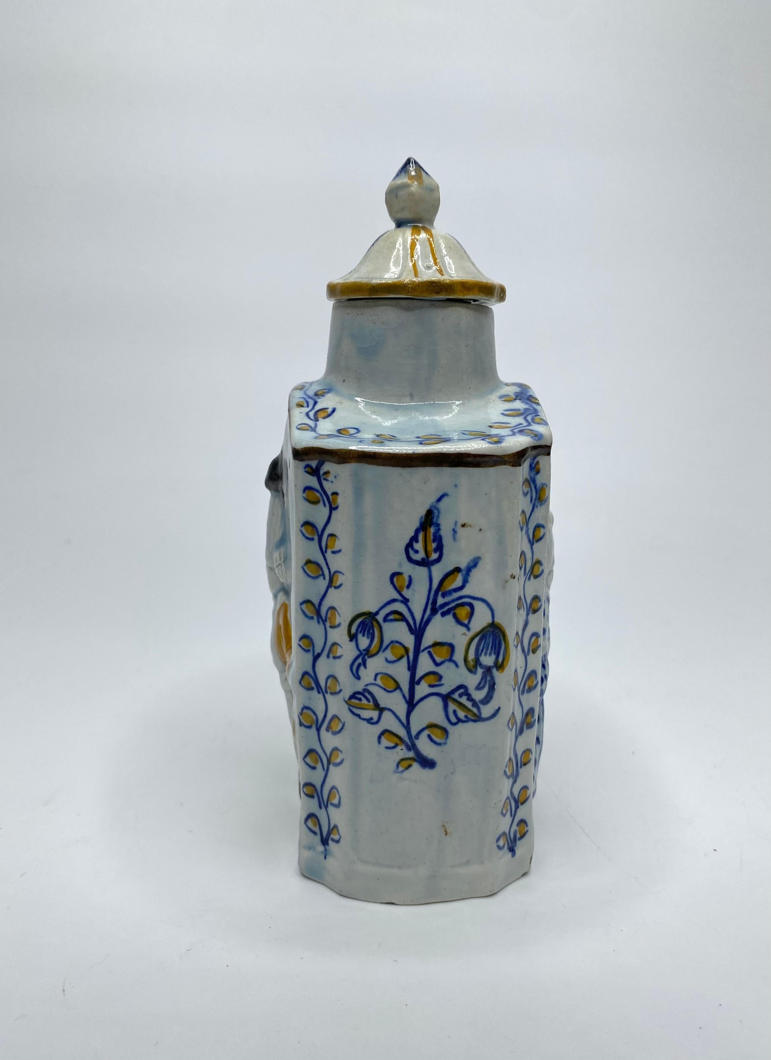 English Prattware pottery ‘Macaroni’ tea caddy and cover, c. 1800.