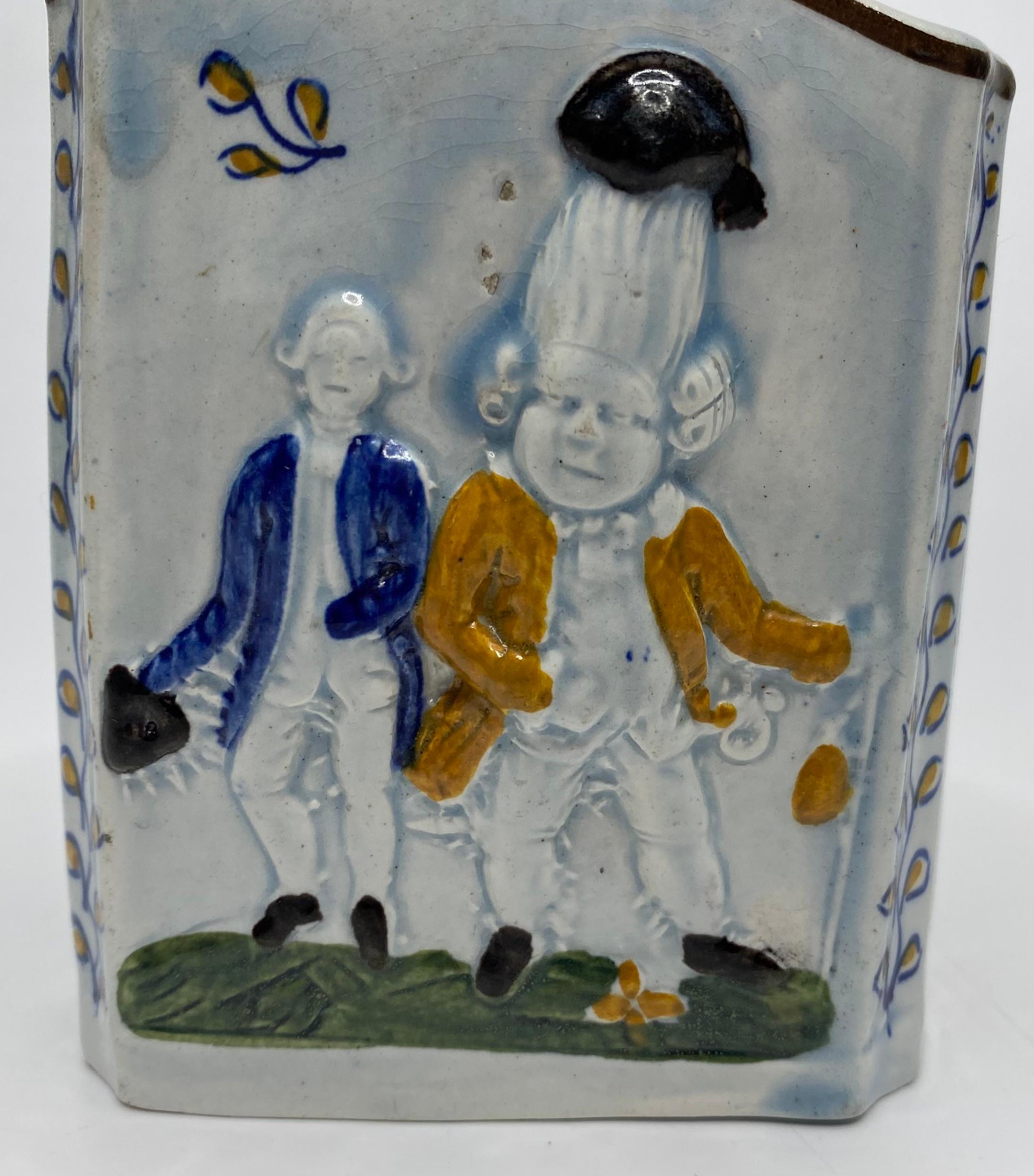 Fired Prattware pottery ‘Macaroni’ tea caddy and cover, c. 1800.