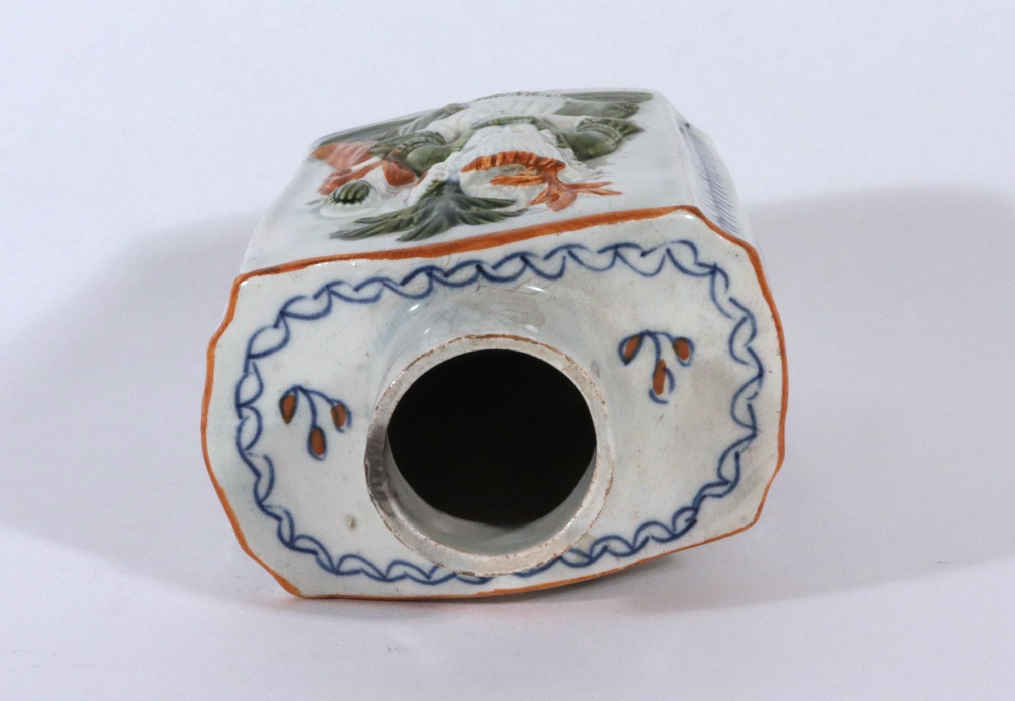 Prattware Pottery Macaroni Tea Caddy, Posiblemente Prestonpans. Escocia Cerámica Pearlware en venta