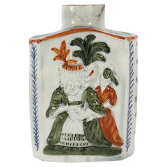 Antique Prattware Pottery Macaroni Tea Caddy, Possibly Prestonpans. Scotland