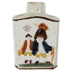 Antique Prattware Pottery Pearlware Tea Canister, Macaroni Figures