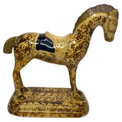 Antique Prattware pottery racehorse, Yorkshire, c. 1820.