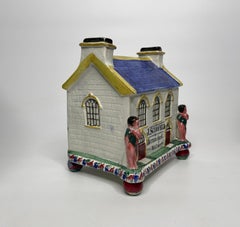 Prattware Wesleyan Chapel money box, Yorkshire Pottery, dated 1847.