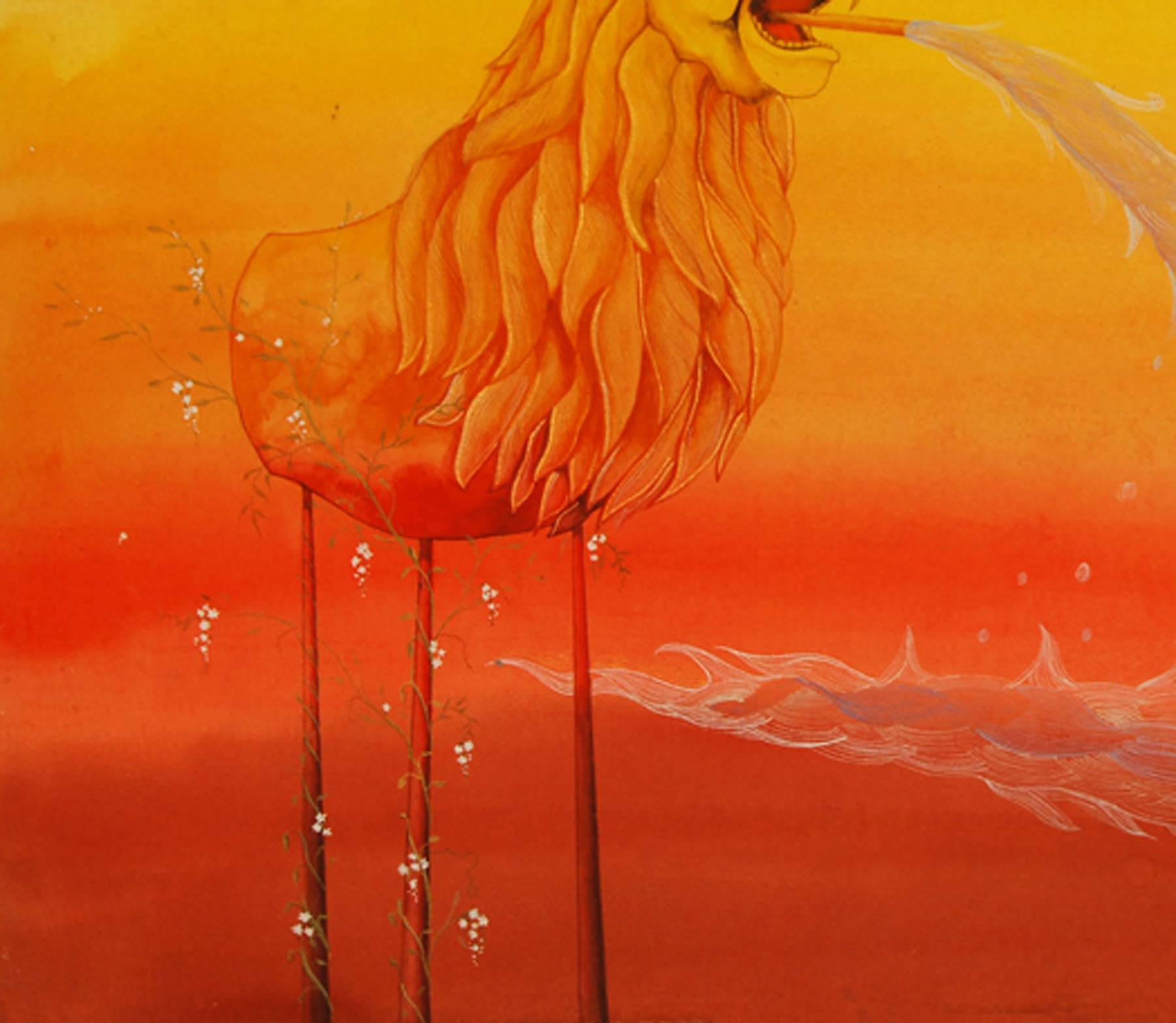 Aquarelle sur papier, rouge, jaune, de l'artiste Mid Career Pratul Dash, en stock en vente 6
