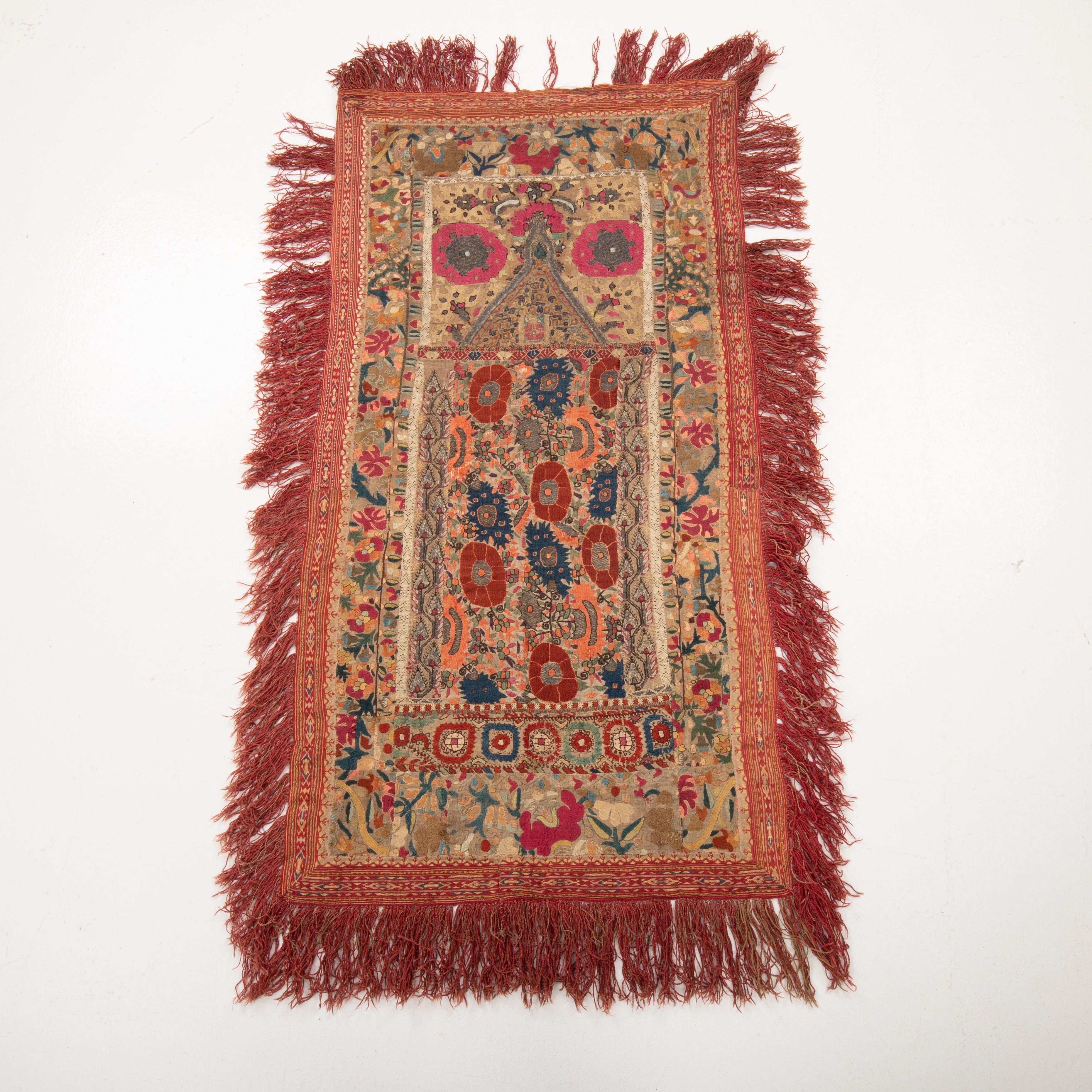 Suzani Prayer Arch made from antique Greek embroidery Fragments in the 19th C. For Sale