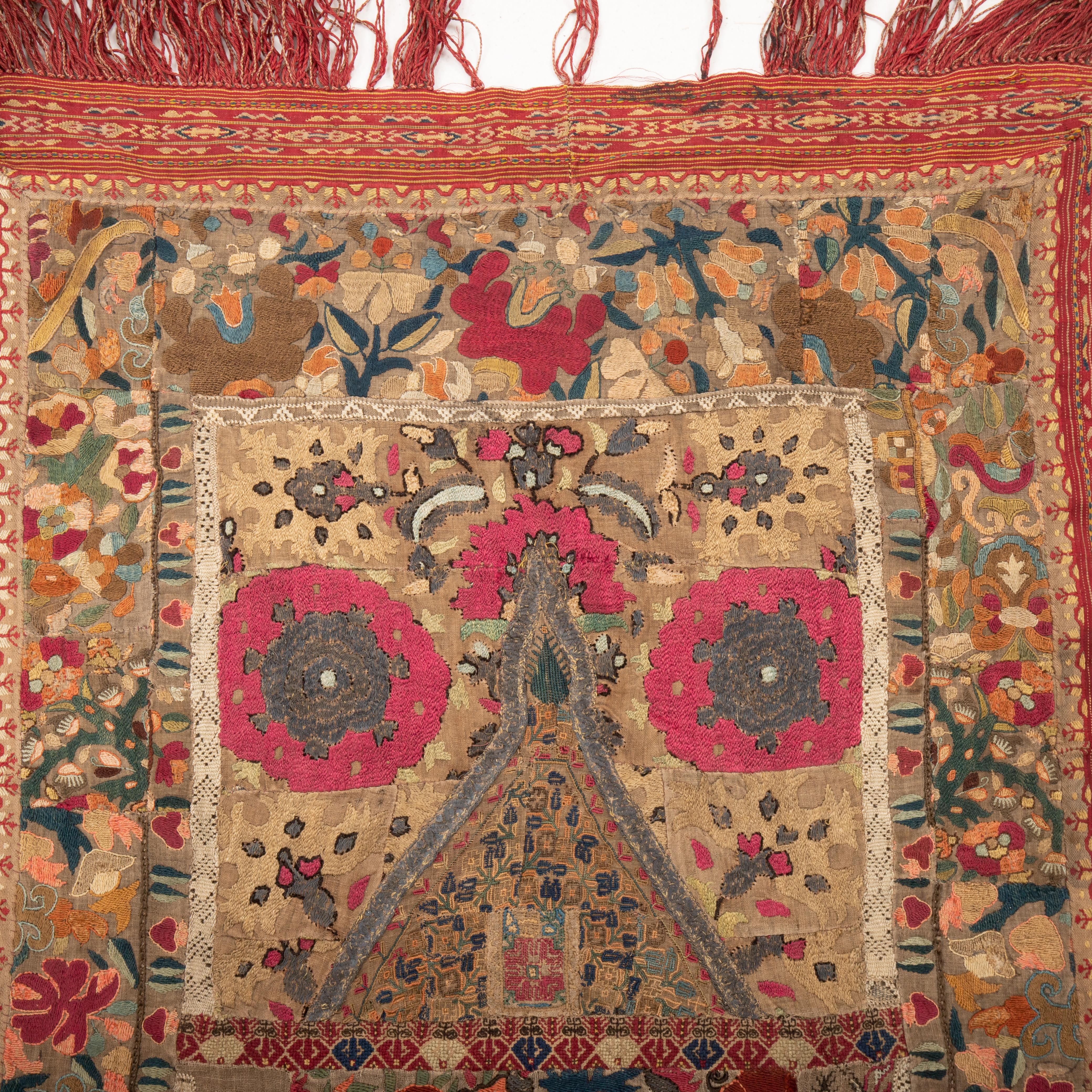 Silk Prayer Arch made from antique Greek embroidery Fragments in the 19th C. For Sale