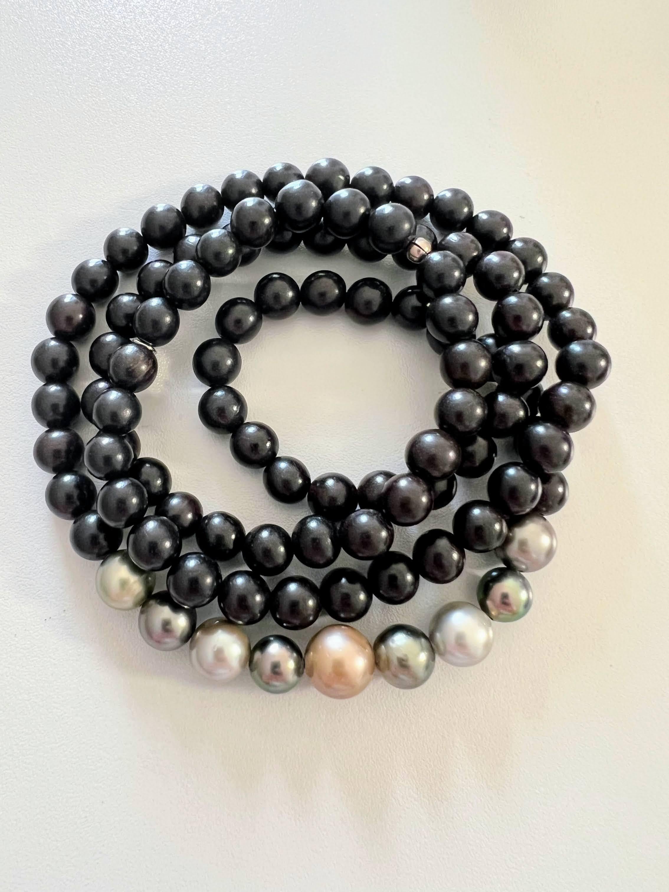 Bracelet/ collier de prières avec perles d'ébène et perles de Tahiti Neuf - En vente à Boostedt, SH