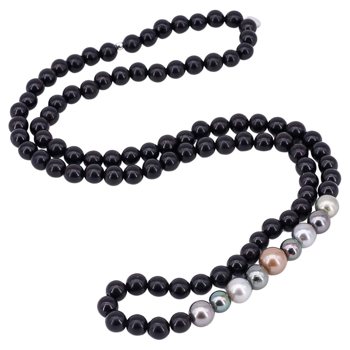 Prayer bracelet/necklace with ebony beads and Tahiti pearls For Sale