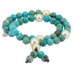 Prayer bracelet/ necklace with natural turquoises and Golden South Sea pearls