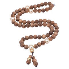 Prayer bracelet/necklace with oud wood beads and Golden South sea pearls