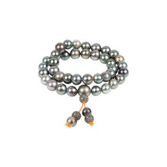 Prayer bracelet/necklace with Tahiti pearls and silver encrusted diamond beads