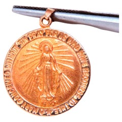 Prayer Miraculous Medal 14kt Yellow gold Medallion Pendant Charm 12508