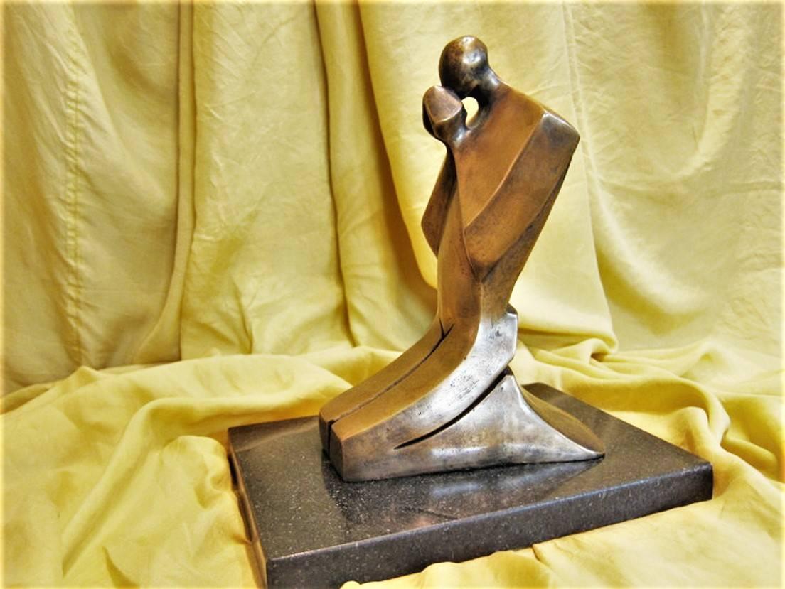 Hand-Crafted Prayer, American Modern Streamlined Bronze Sculpture, circa 1980s For Sale
