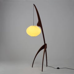Praying Mantis Mahogany Floor Lamp by Rispal, France, 1960