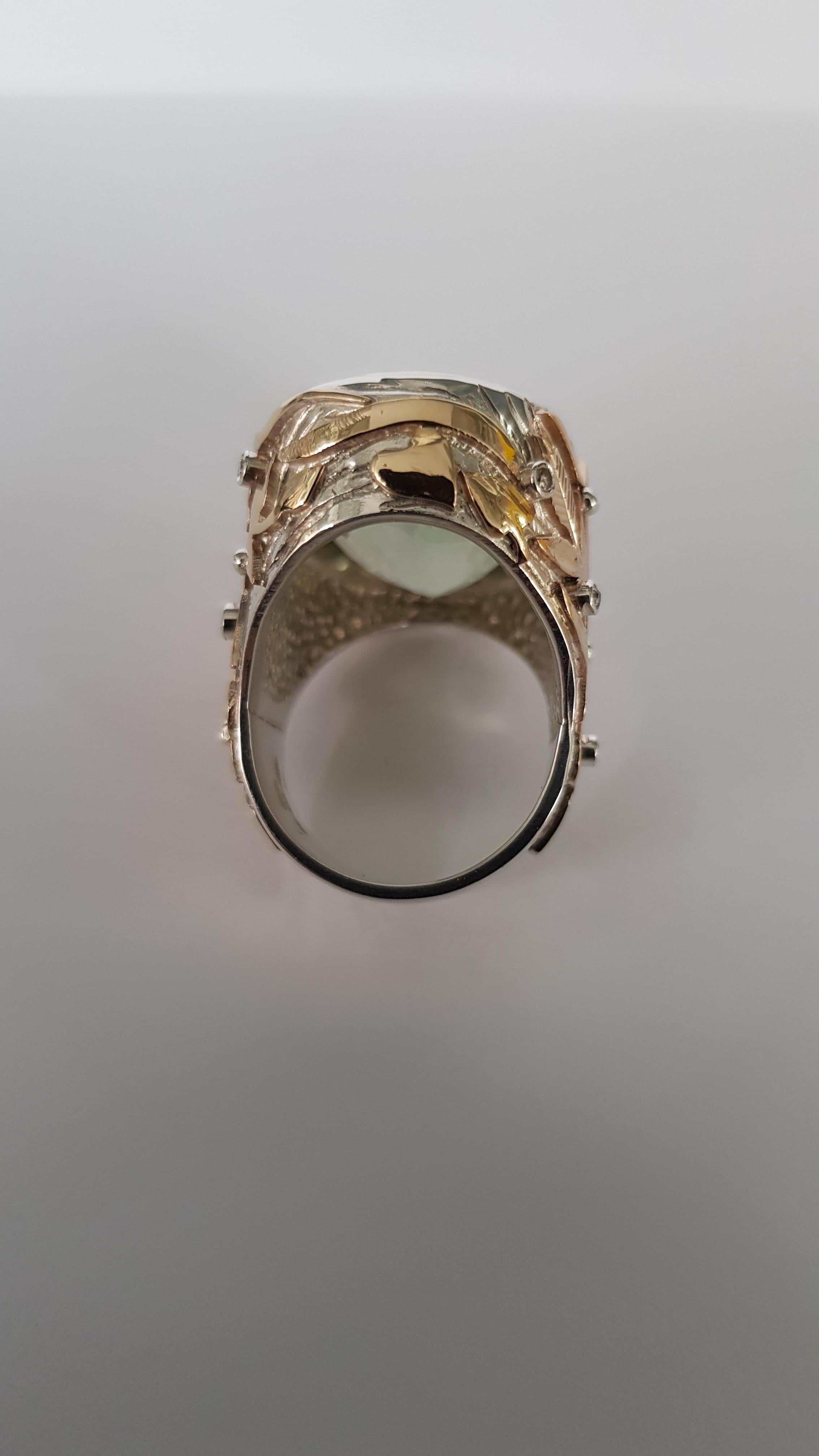 Prazolite and Diamond Ring in Silver and Gold In New Condition For Sale In Birmingham, GB