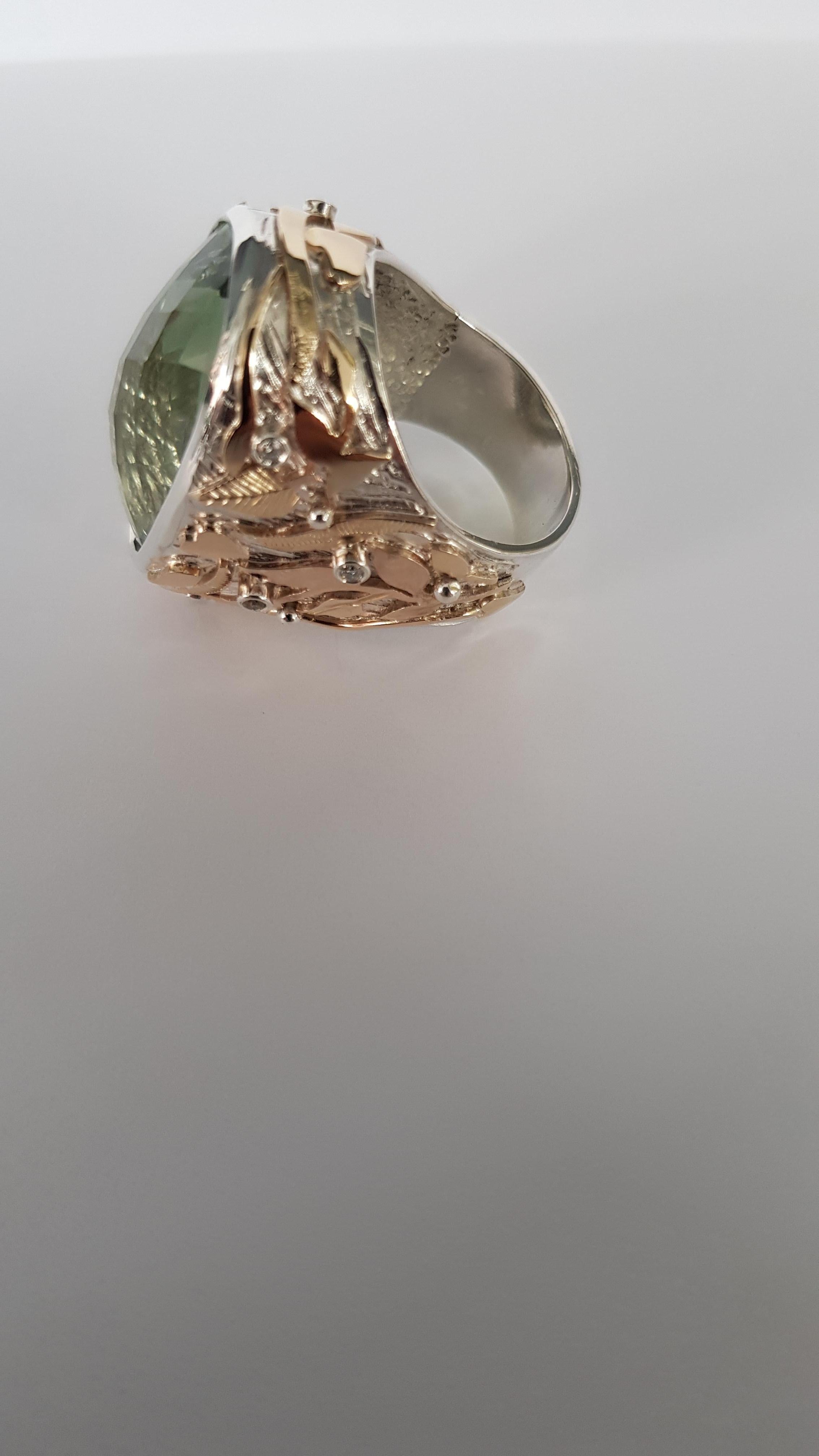 Prazolite and Diamond Ring in Silver and Gold For Sale 1